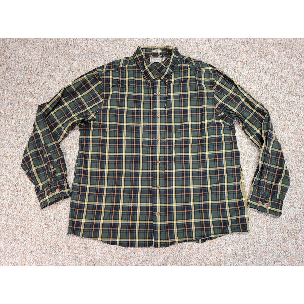 Duluth Trading Co Shirt Mens 2XL Green Plaid Untucked Slim Fit Button Down